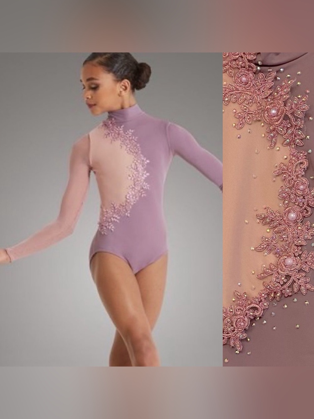 WEISSMAN solo Dance Costume long sleeve lavender MOCK NECK LEOTARD MT11439 LC
